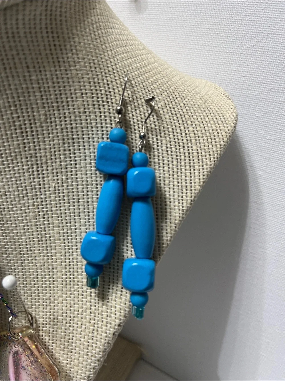 Floral Blue Lip Balm Detachable Keychain You Are Beautiful Wristlet 2 pr Earring